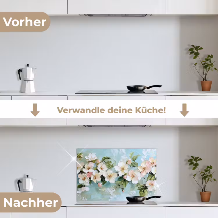Spritzschutz Küche - Blossom - Blätter - Hellblau — 7