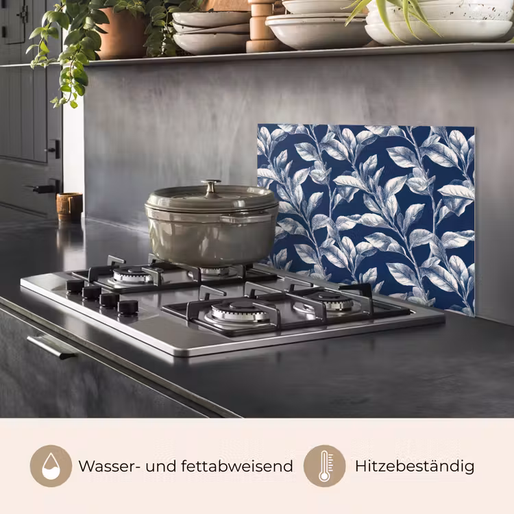 Spritzschutz Küche - Botanisch - Muster - Blau — 3