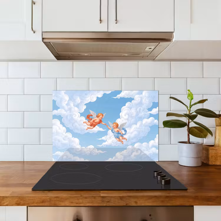 Spritzschutz Küche - Engel – fliegend – klassisch – blau — 4