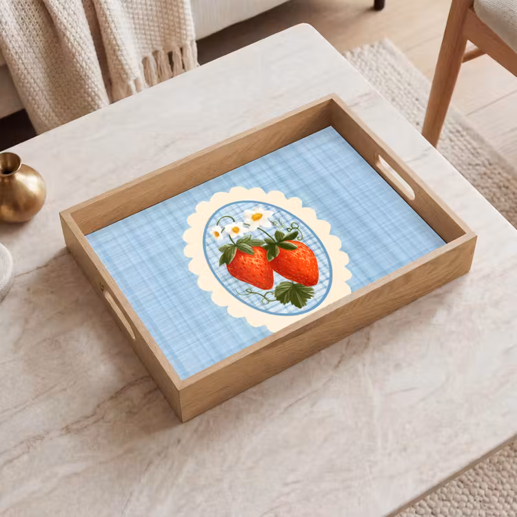 Tablett - Erdbeeren - Rahmen - Rot - Kariert — 2
