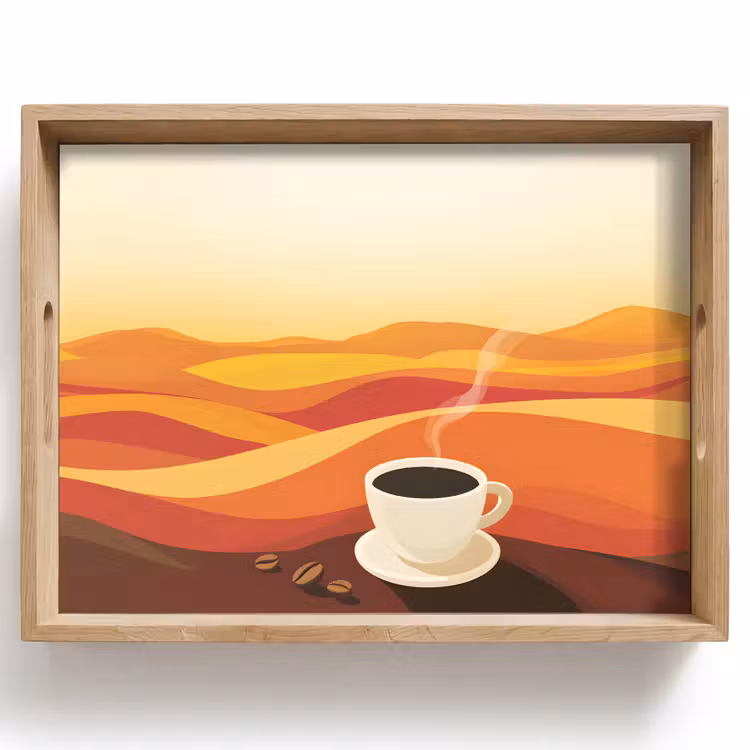 Tablett - Kaffee - Landschaft - Orange - Kaffeebohnen — 1