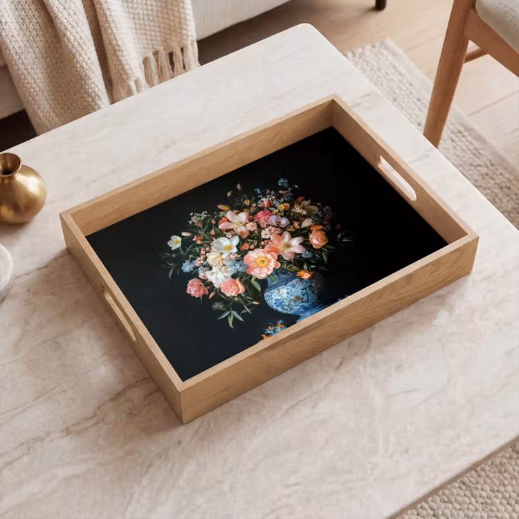 Tablett - Rosa - Blumen - Vase - Farben — 2