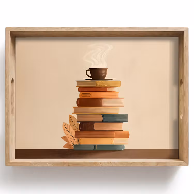 Tablett - Bücher - Turm - Kaffee - Beige — 1