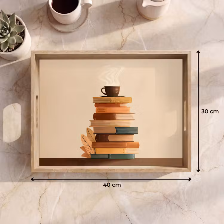 Tablett - Bücher - Turm - Kaffee - Beige — 7