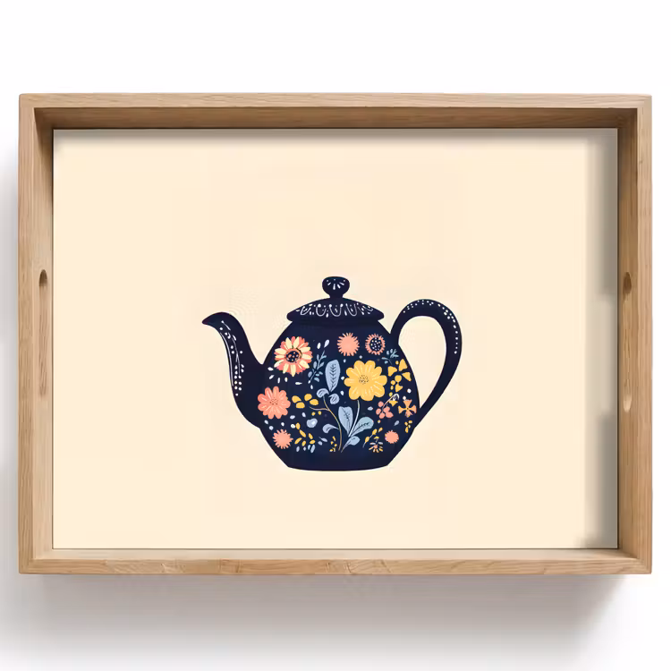 Tablett - Teekanne - Bunt - Blumen — 1