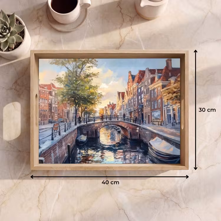 Tablett - Brücke - Stadt - Häuser - Boot — 7
