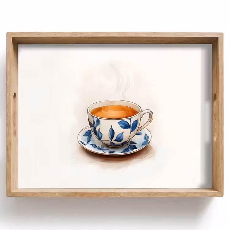 Tablett - Teetasse - Blätter - Blau — 1