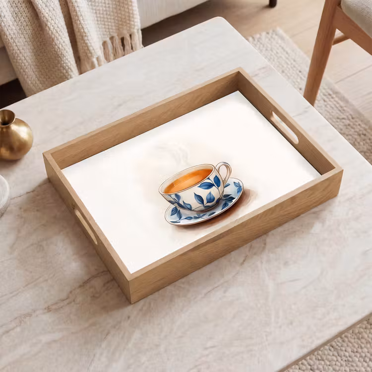 Tablett - Teetasse - Blätter - Blau — 2