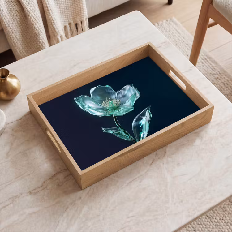 Tablett - Blätter - Blume - Gläser - Dunkelblau — 2
