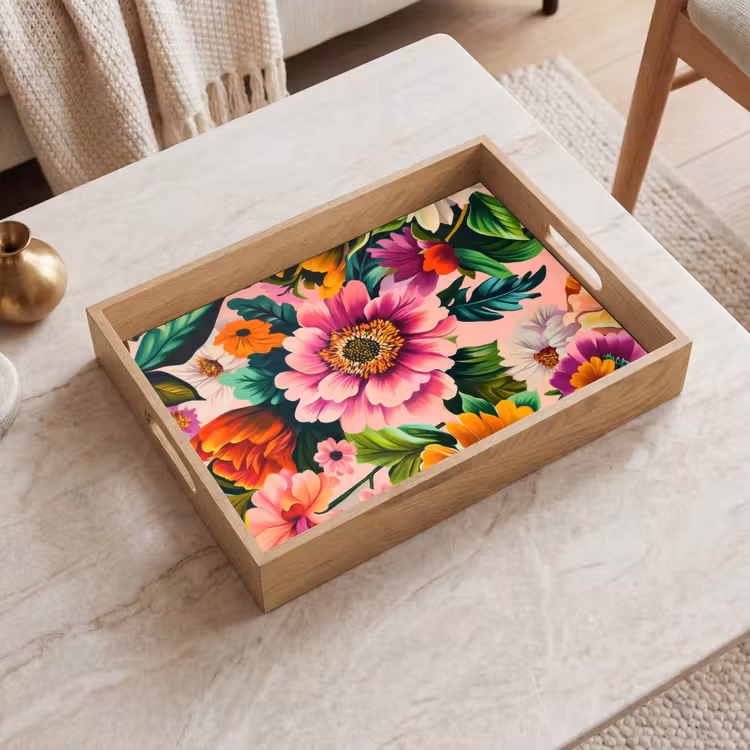 Tablett - Blumen - Bunt - Rosa — 2