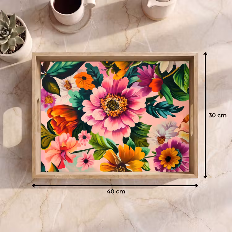 Tablett - Blumen - Bunt - Rosa — 7