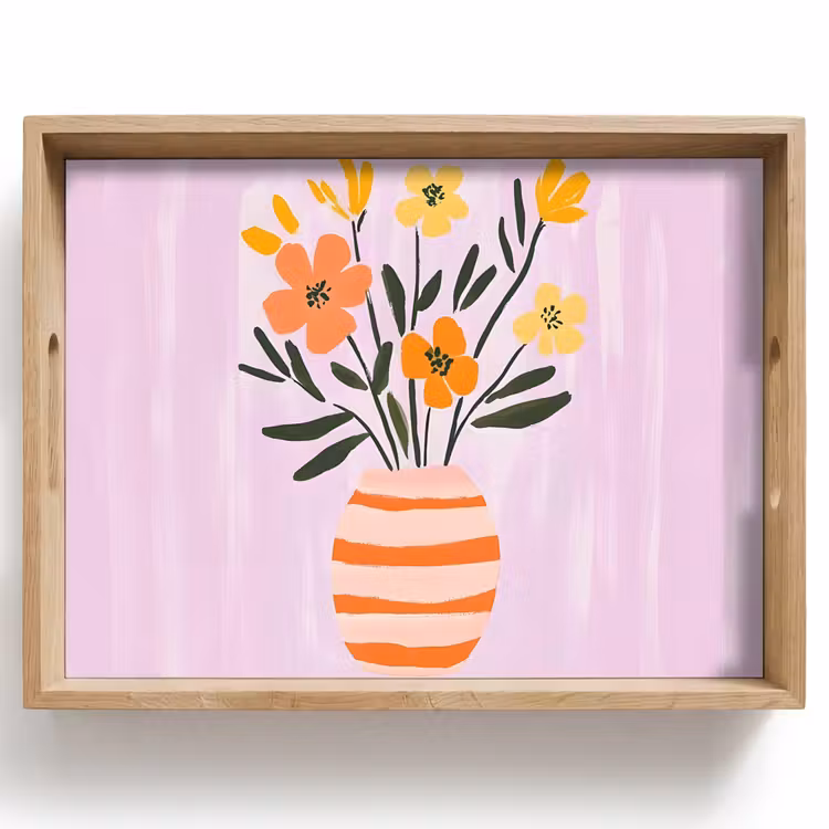 Tablett - Vase - Gestreift - Blumen - Orange — 1