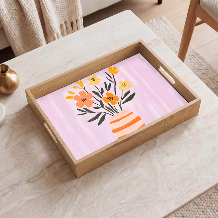 Tablett - Vase - Gestreift - Blumen - Orange — 2