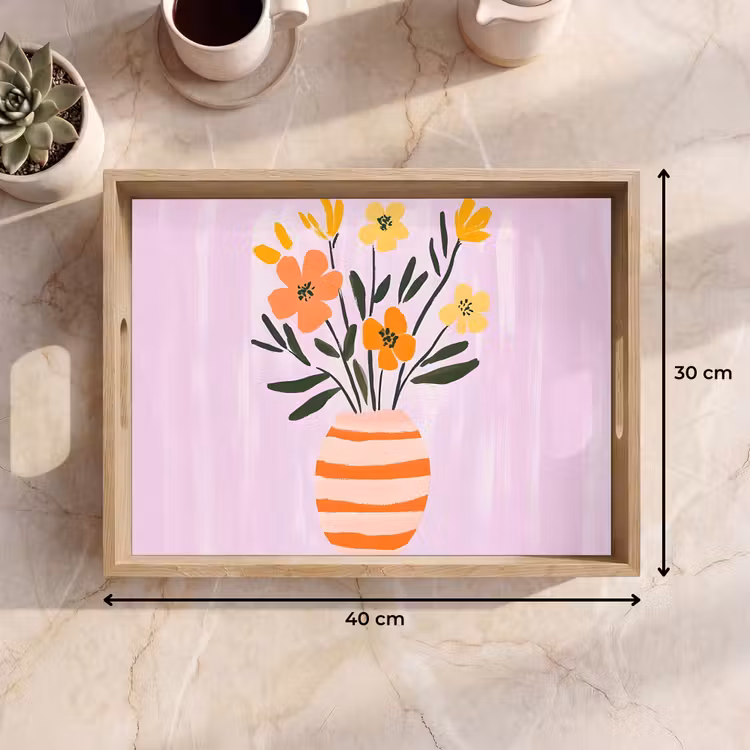 Tablett - Vase - Gestreift - Blumen - Orange — 7
