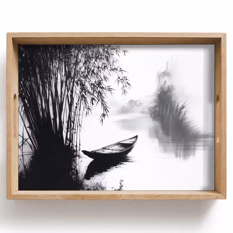 Tablett - Boot - Fluss - Bambus - Weiß — 1