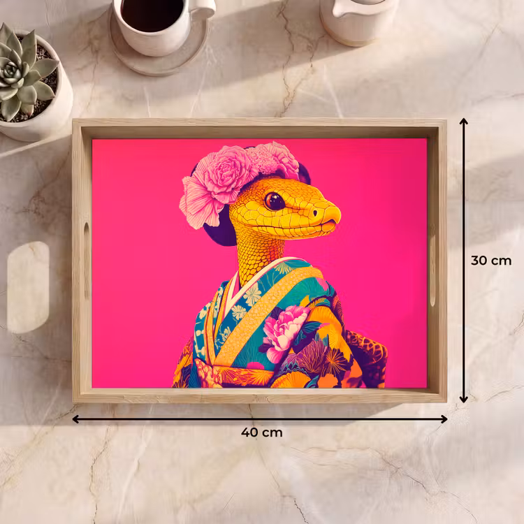Tablett - Eidechse - Blumen - Rosa - Kimono — 7