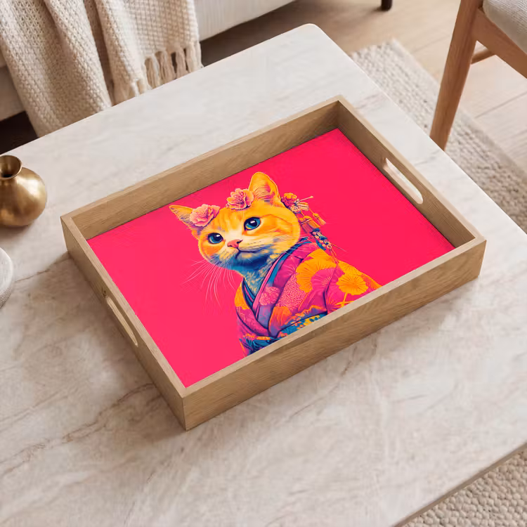 Tablett - Katze - Kimono - Blumen - Rosa — 2