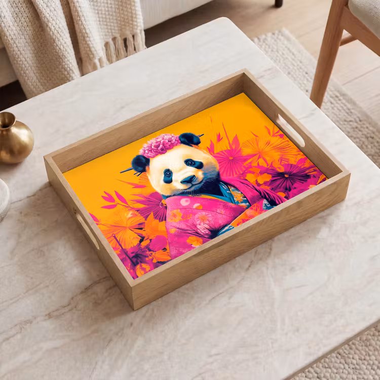 Tablett - Kimono - Rosa - Panda - Blumenkrone — 2