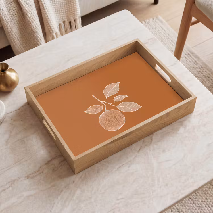 Tablett - Orange - Gezeichnet - Blätter - Braun — 2