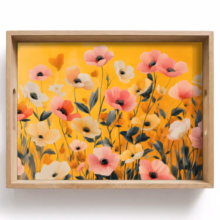 Tablett - Blumen - Feld - Gelb — 1