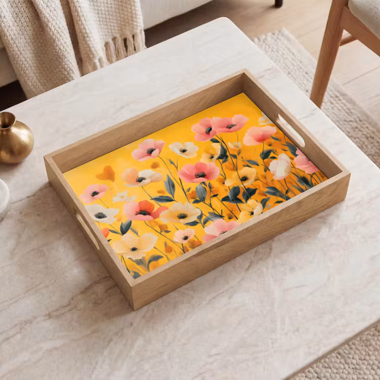 Tablett - Blumen - Feld - Gelb — 2