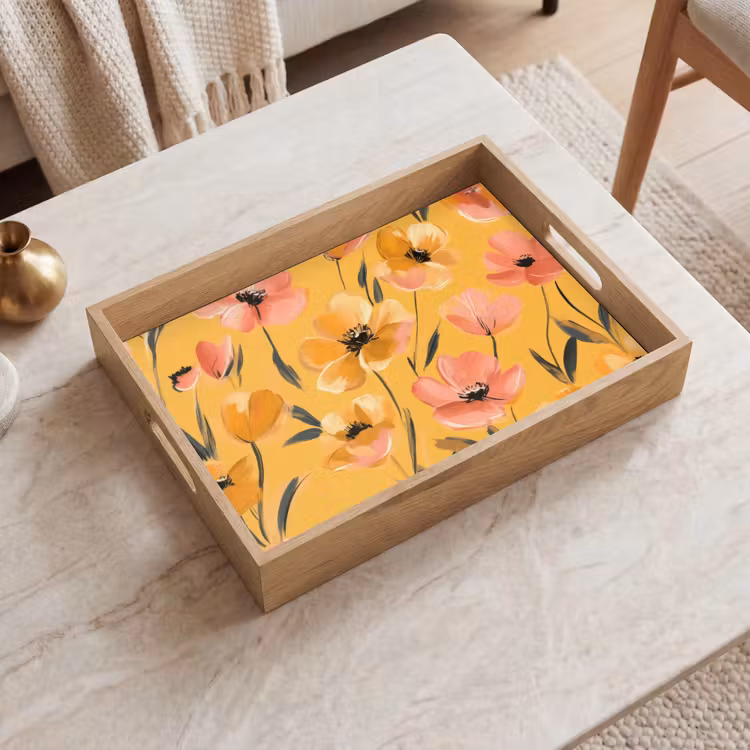 Tablett - Blumen - Gemalt - Gelb — 2