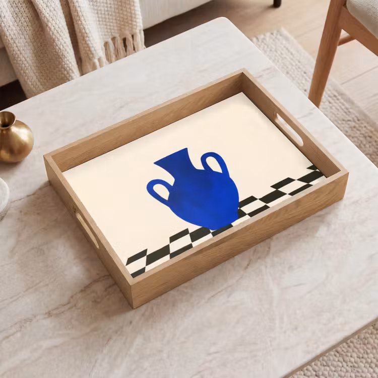 Tablett - Vase - Blau - Blockiert - Modern — 2