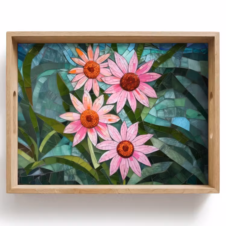Tablett - Blumen - Rosa - Glasmosaik — 1