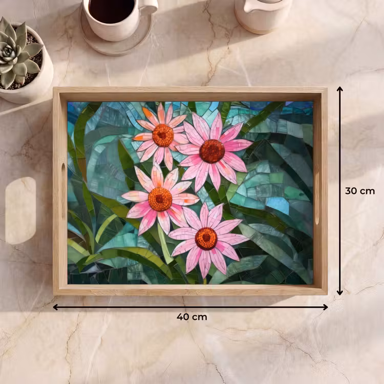 Tablett - Blumen - Rosa - Glasmosaik — 7