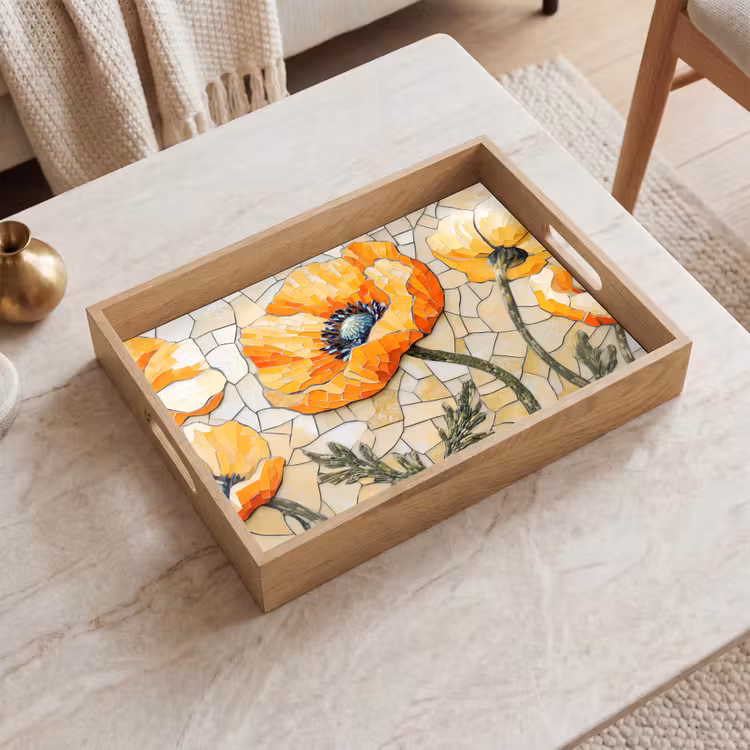 Tablett - Mohnblumen - Orange - Mosaik - Blätter — 2