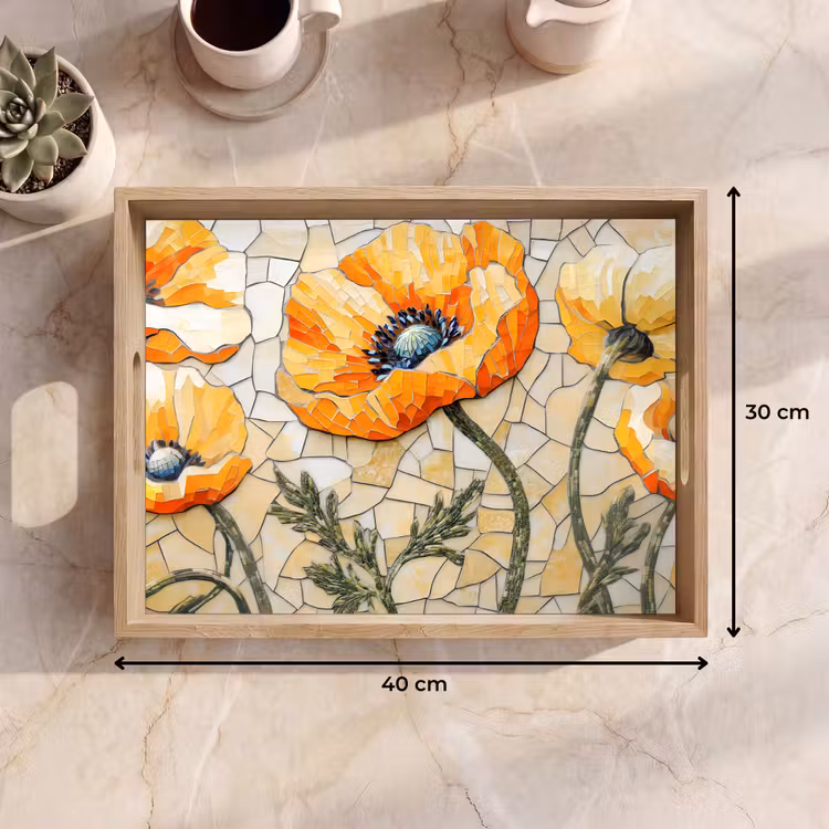 Tablett - Mohnblumen - Orange - Mosaik - Blätter — 7