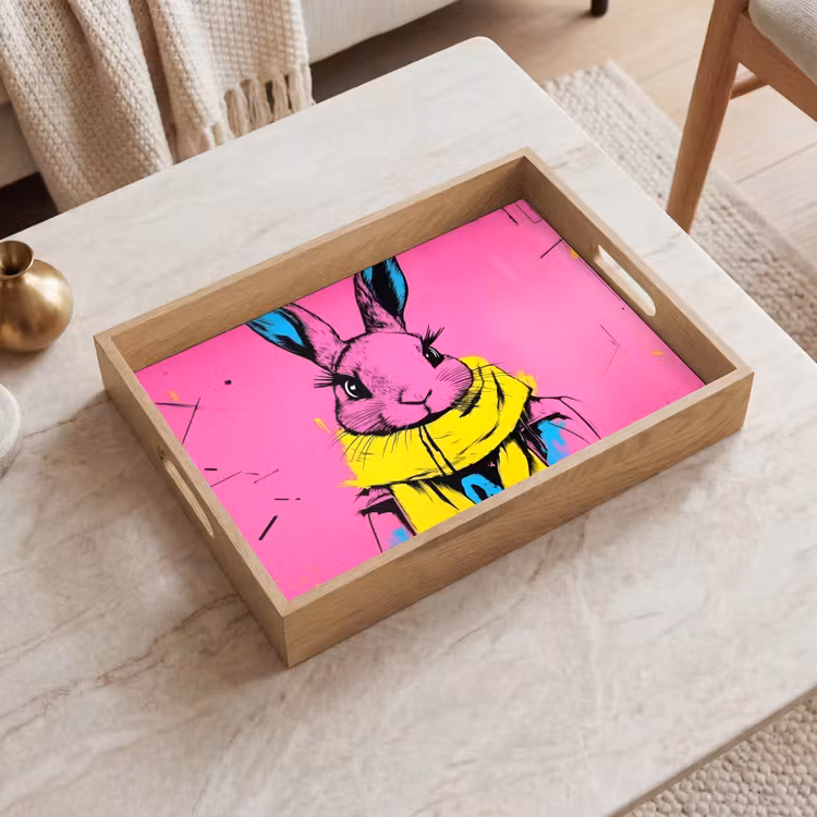 Tablett - Kaninchen - Hellrosa - Schal - Abstrakt — 2