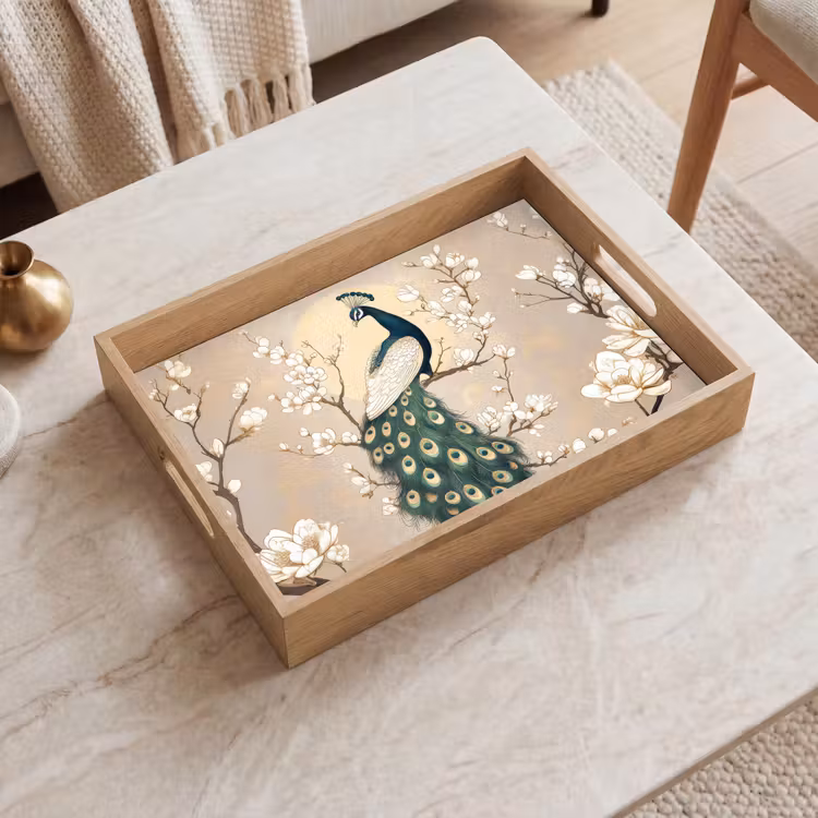 Tablett - Pfau - Zweig - Blumen — 2