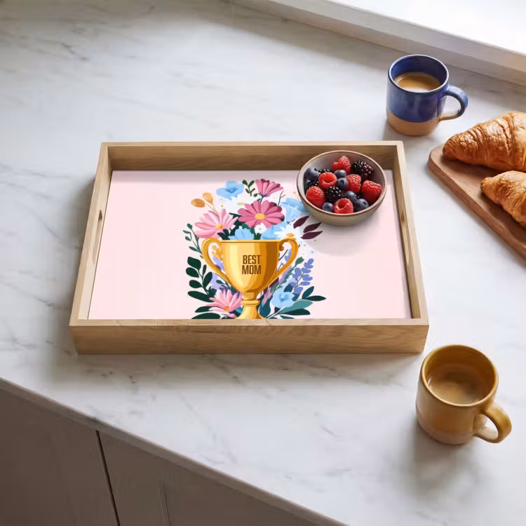 Tablett - Trophäe - Beste Mutter - Blumen - Bunt — 3