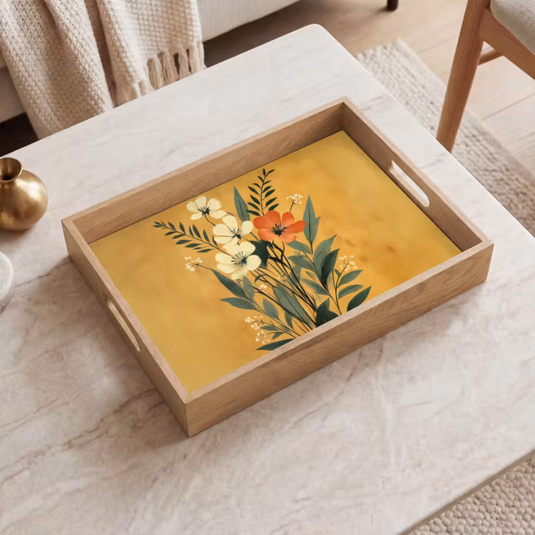 Tablett - Blätter - Blumenstrauß - Gelb — 2