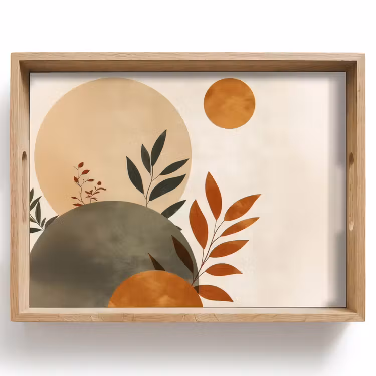 Tablett - Formen - Rund - Blätter - Beige — 1