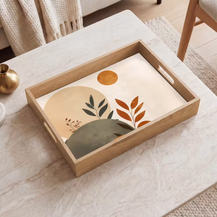 Tablett - Formen - Rund - Blätter - Beige — 2