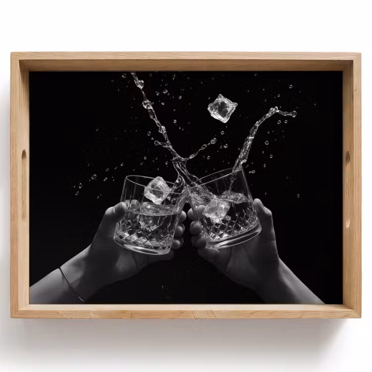 Tablett - Whiskygläser - Eis - Spritzer - Schwarz — 1