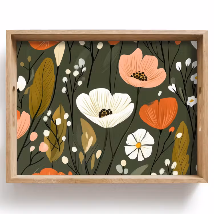 Tablett - Blumen - Illustration - Grün — 1