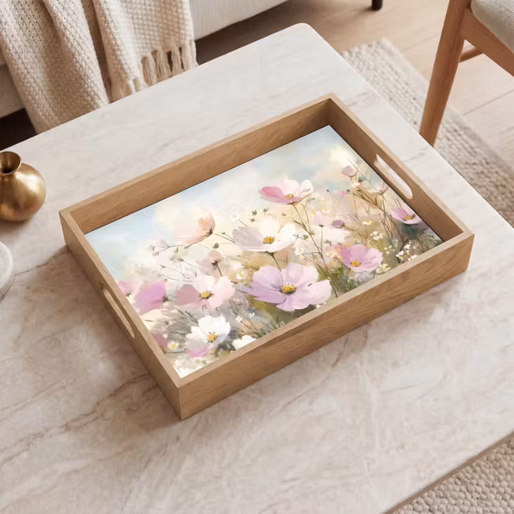 Tablett - Blumenfeld - Helle Farbtöne - Gemalt — 2