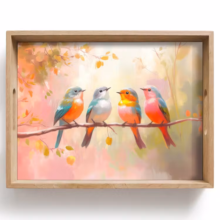 Tablett - Vögel - Bunt - Zweig — 1
