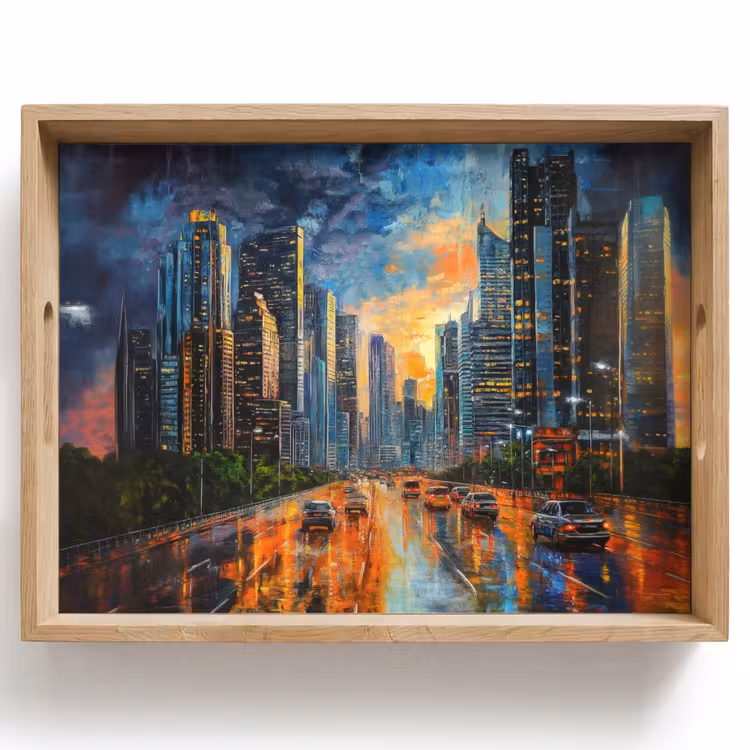 Tablett - Auto - Skyline - Sonne - Blau — 1