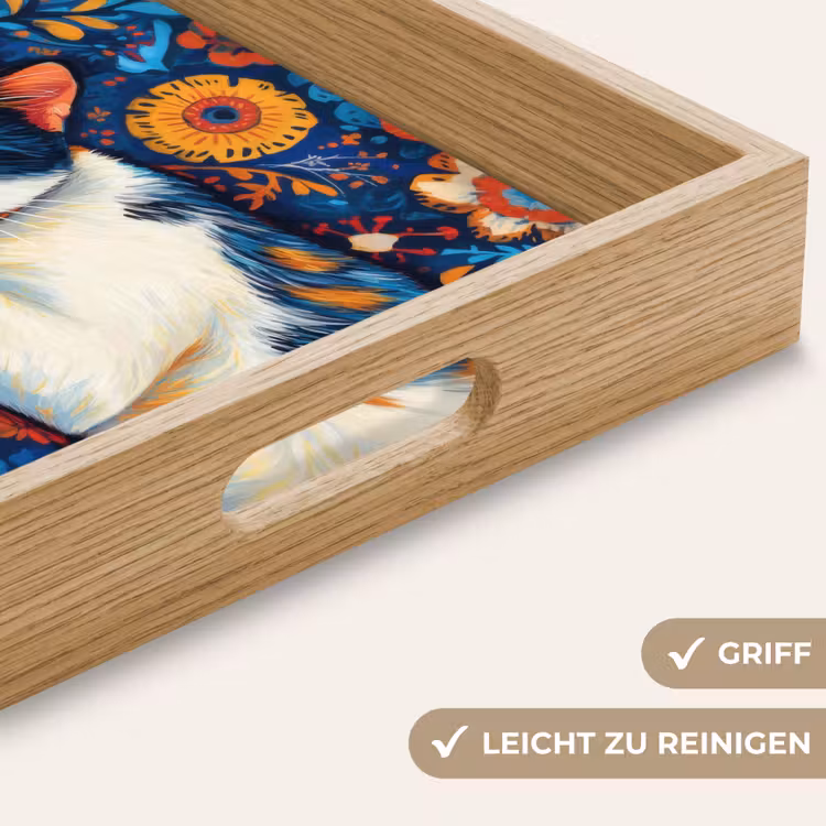 Tablett - Katze - Blumenmuster - Blau - Orange — 8