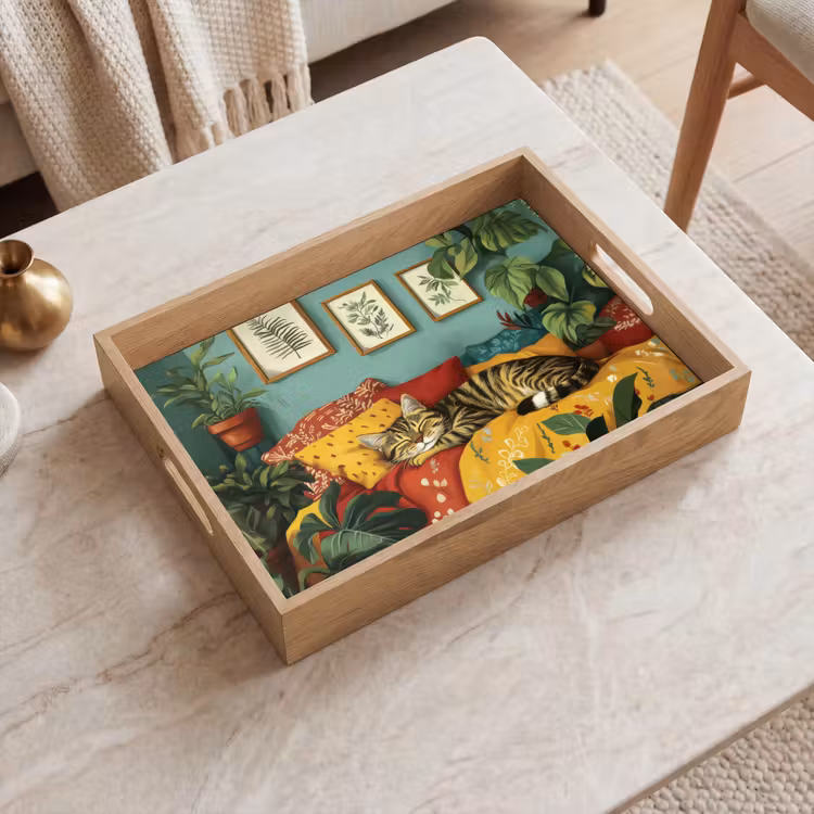 Tablett - Katze - Pflanzen - Grün — 2