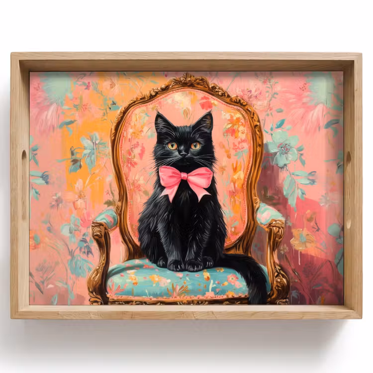 Tablett - Katze - Rosa - Stuhl mit Blumenmuster — 1