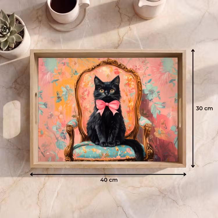 Tablett - Katze - Rosa - Stuhl mit Blumenmuster — 7