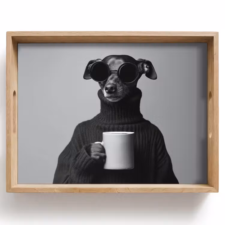 Tablett - Rollkragenpullover - Hund - Brille - Becher — 1