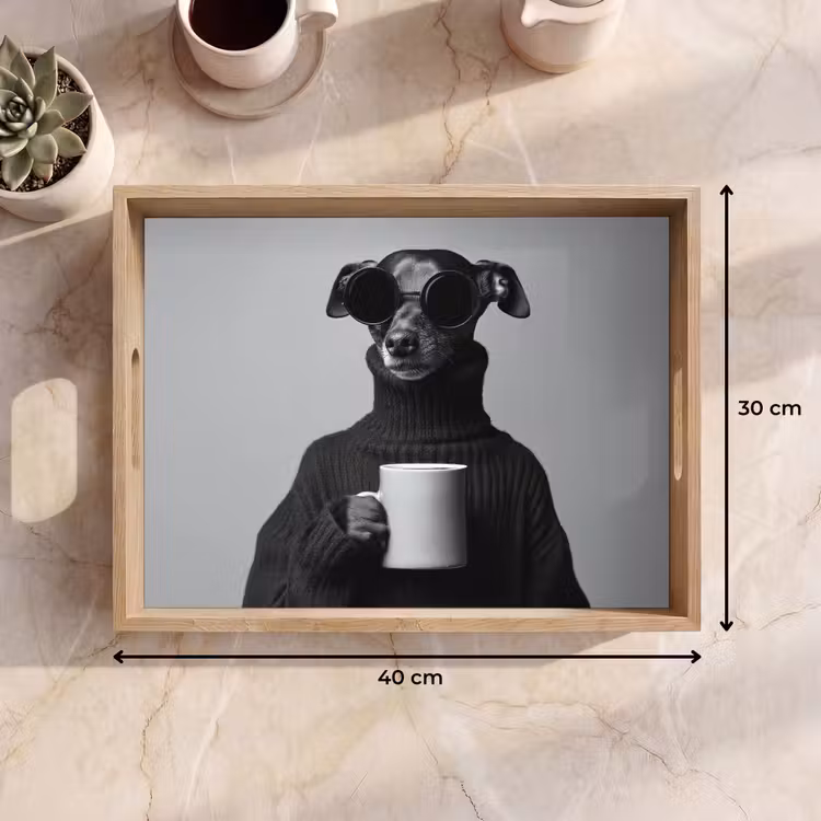 Tablett - Rollkragenpullover - Hund - Brille - Becher — 7