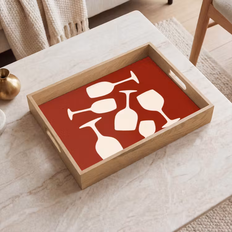 Tablett - Weingläser - Scherenschnitte - Weiß — 2