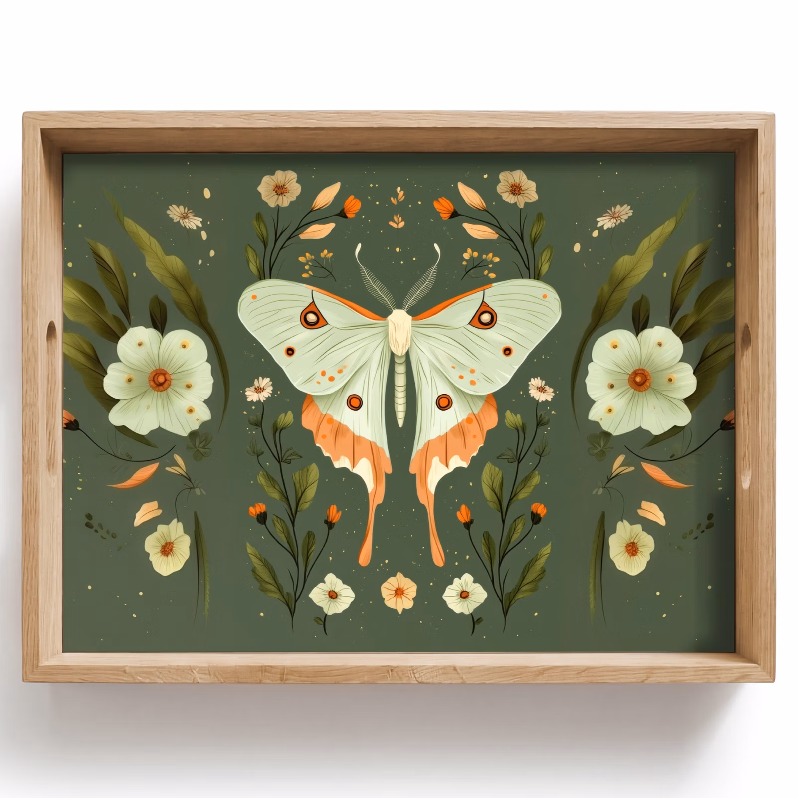 Tablett - Blumen - Blätter - Olivgrün - Schmetterling — 1